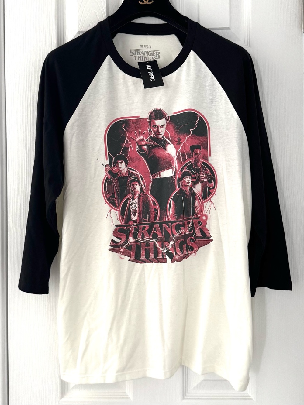 Netflix X Stranger Things Black & White Raglan Graphic Shirt